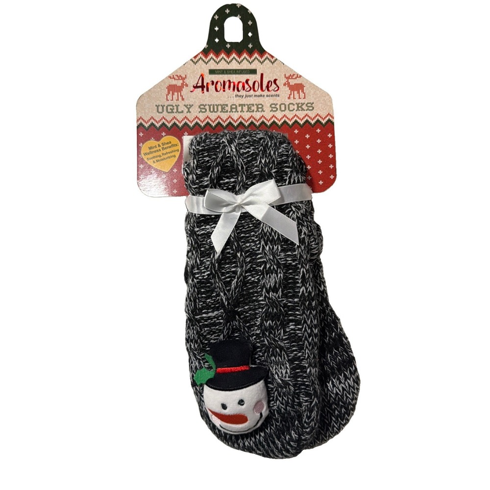 Aromasoles Ugly Sweater Socks Mint Shea Oil Infused Snowman Winter Holiday Cozy